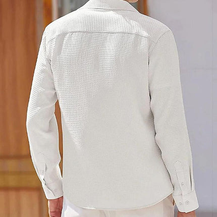 Men's Waffle Texture Shirt | Solid Color | Lapel Collar | Long Sleeve | Button Up | Casual & Semi-Formal | Premium Fabric | Classic Design | Versatile Fit | Multiple Sizes | Layering Essential