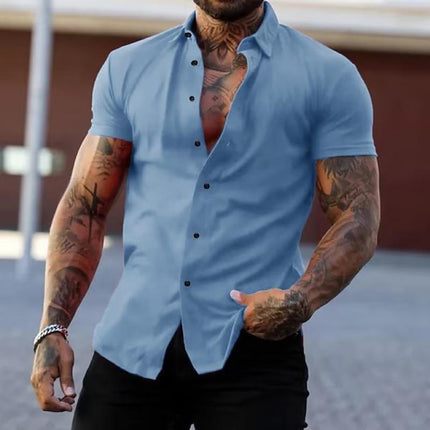 Men's Lapel Collar Short Sleeve Workout Shirt | Solid Color | Moisture-Wicking Activewear | Breathable Performance Fabric | Multiple Sizes Available