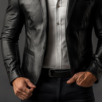 Men's Vintage Slim Fit Leather Blazer | Classic Style | High-Quality Leather | Sophisticated Tailoring | Notched Lapels | Functional Pockets | Versatile Outerwear for Casual & Formal Occasions | Timeless Design