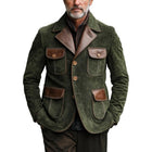 Men's Hip-Length Notched Lapel Blazer | Vintage Suede and Leather | Multi-Pocket | Single-Breasted | Solid Color | Long Sleeves | Regular Fit | Smart-Casual to Semi-Formal | Ideal for Fall and Winter
