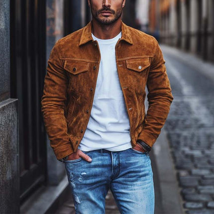Men's Suede Jacket | Classic Multi-Pocket Design | Slim Fit | Casual Outerwear | Premium Suede Fabric | Versatile Layering | High-Quality Jackets for Men | Stylish & Practical Men's Coats