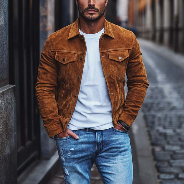 Men's Suede Jacket | Classic Multi-Pocket Design | Slim Fit | Casual Outerwear | Premium Suede Fabric | Versatile Layering | High-Quality Jackets for Men | Stylish & Practical Men's Coats