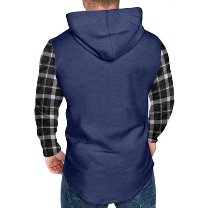 Men's Hoodie | Casual Checkered Color Block | Button-Up Design | Long Sleeve | Soft Cotton Blend | Adjustable Hood | Functional Pockets | Hip-Length | Comfortable Fit | Stylish Layering | Ideal for Fall & Spring