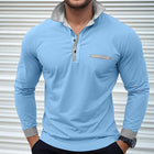 Men's Long Sleeve Colorblock Polo Shirt | Lapel Collar | Soft Cotton Blend | Modern Casual & Smart-Casual Wear | Versatile Hip-Length Design | Comfortable Regular Fit | Classic Button Placket | Durable Finish