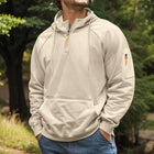 Men's Relaxed Fit Half-Zip Multi-Pocket Hooded Sweatshirt | Soft Cotton-Blend | Lightweight Fleece Lining | Adjustable Hood | Solid Color | Ribbed Cuffs | Casual Outerwear