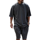 Men's Loose Fit Cotton Blend T-shirt and Shorts Set | Casual Fashion Activewear | Round Neck | Short Sleeve | Mid Waist | Spring Summer Autumn