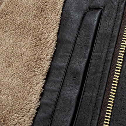 Men's Leather Jacket | Casual Plush Lapel Coat | Soft Leather Outerwear | Regular Fit | Hip-Length | Plush Collar Warmth | Solid Color Design | Versatile for Fall & Winter | Long Sleeves | Chic Rugged Look