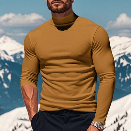 Men's Plush Long Sleeve T-shirt | Half High Collar | Solid Color | Warm & Soft | Regular Fit | Pullover Style | Apparel & Accessories