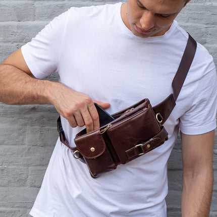 Men's Leather Waist Bag | Genuine Leather Messenger Bag | Adjustable Straps | Multiple Compartments | Durable Travel Accessory | Stylish Crossbody Bag for Men | Secure Closure | Compact & Lightweight