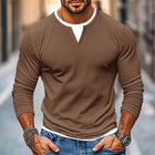 Men's Double Layer V-Neck T-Shirt | Casual Color Block Design | Long Sleeves | Fake Two-Piece Layered Look | Soft Lightweight Stretch Fabric | Regular Fit | Versatile Fashion Staple