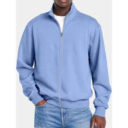 Men's Sweatshirt Jacket | Solid Color | Zipper Stand Collar | Long Sleeve | Soft Cotton-Blend Outerwear | Regular Fit | Versatile Lightweight Coat | Casual & Sporty Style | Spring & Fall Essential