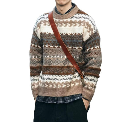 Men's Sweater | Fair Isle Jacquard Pattern | Round Neck | Long Sleeve | Soft Knit Fabric | Casual Winter Wear | Comfort & Style | Regular Fit | Warm Outerwear | Fashionable & Cozy