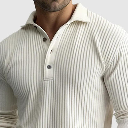 Men's Polo Shirt | Solid Color with Striped Lapel | Long Sleeve | High-Quality Cotton Blend | Regular Fit | Comfort & Style | Casual & Versatile | Perfect for Outings & Dates