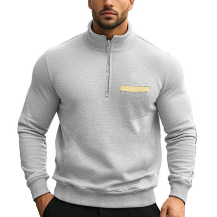 Men's Casual Sweatshirt | Zipper Stand Collar | Solid Color | Versatile Design | Comfortable Fit | Hip-Length | Soft Breathable Fabric | High-Quality Cotton Polyester Blend | Classic Shades | Machine Washable