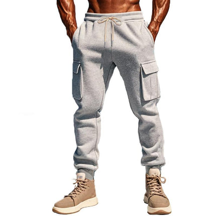Men's Plush Elastic Waist Sports Pants | Solid Color | Multi-pocket Design | Comfort & Functionality | Sizes Small to XXXL | Versatile Activewear | Soft & Cozy Fabric