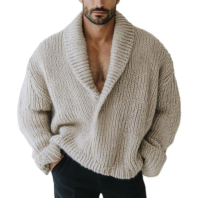 Men's Knit Sweater | Oversized Fit | Solid Color Lapel | Long Sleeve | Casual Style | Ribbed Cuffs | Soft Knit Fabric | S to 3XL | Versatile for Layering | Cozy Comfort | Modern Design