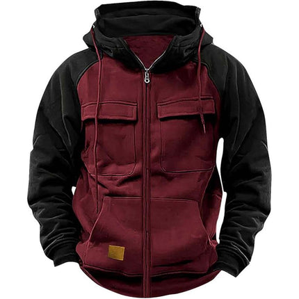 Men's Regular Fit Colorblock Raglan Sleeve Hooded Sweatshirt Jacket | Casual Full Zip Design | Comfortable Cotton Polyester Blend | Warm and Sporty for Fall and Winter | Versatile Layering
