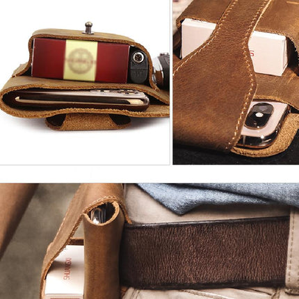 Men's Retro Casual Waist Bag | Premium Leather | Cell Phone Pocket | Adjustable Strap | Multiple Compartments | Compact & Lightweight | Vintage Style | Secure Closure | Hands-Free Convenience