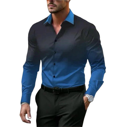 Men's Gradient Long Sleeve Shirt | Button Closure | Loose Fit | Casual & Semi-Formal Wear | Comfortable & Durable