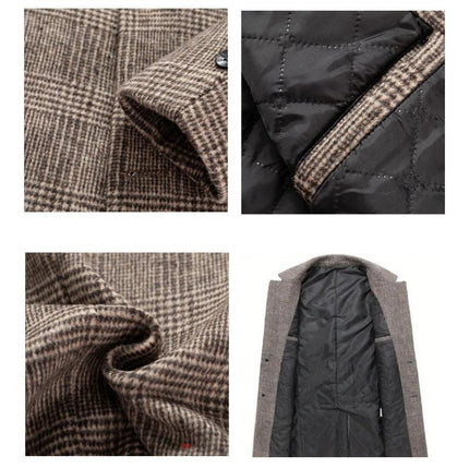 Men's Woolen Coat | Mid-length Plaid Design | Lapel Collar | Winter Outerwear | Warm and Stylish | Premium Fabric | Versatile Wardrobe Staple | Long Sleeve | Classic Elegant Look