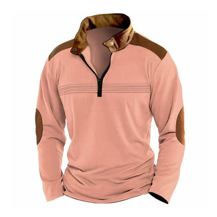 Men's Casual Sweatshirt | Colorblock Design | Stand Collar with Zipper | Long Sleeve | Regular Fit | Cotton-Blend Fabric | Layerable Outerwear | Sporty and Bold | Available in Multiple Sizes
