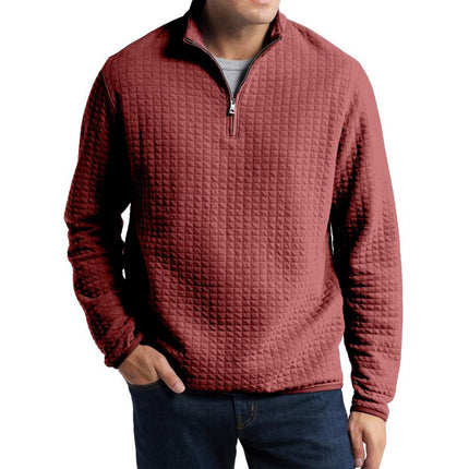 Men's Pullover Sweatshirt | Solid Color Plaid Jacquard | Loose Fit | Soft Fabric | Casual Style | Ribbed Hem & Cuffs | Crew Neck | Versatile Layering | Cozy Comfort | Perfect for Cool Weather | Stylish Texture