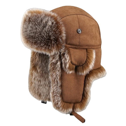 Men's Winter Hat | Suede Earmuffs | Thick Warm Fleece Lining | Classic Black & Khaki | Adjustable One Size | Cozy & Stylish Cold Weather Accessory