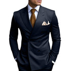 Men's Double Breasted Blazer | Solid Color | Tailored Fit | Notched Lapel | Long Sleeve | Wool Blend | Formal Outerwear | Business Suit Jacket | Elegant | Winter | Dry Clean Only