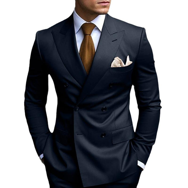 Men's Double Breasted Blazer | Solid Color | Tailored Fit | Notched Lapel | Long Sleeve | Wool Blend | Formal Outerwear | Business Suit Jacket | Elegant | Winter | Dry Clean Only