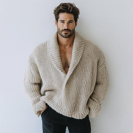Men's Knit Sweater | Oversized Fit | Solid Color Lapel | Long Sleeve | Casual Style | Ribbed Cuffs | Soft Knit Fabric | S to 3XL | Versatile for Layering | Cozy Comfort | Modern Design