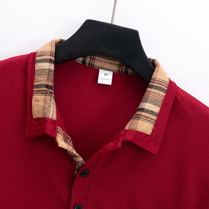 Men's Long Sleeve Polo Shirt | Checked Stitching Design | Casual Lapel Collar | Soft Breathable Fabric | Smart-Casual Versatile Style