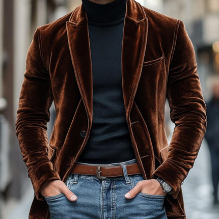 Men's Velvet Blazer | Vintage Peaked Lapel | Single Breasted | Tailored Slim Fit | Luxury Velvet Fabric | Formal Evening Jacket | Ideal for Weddings & Special Occasions | Rich Colors: Navy, Burgundy, Black