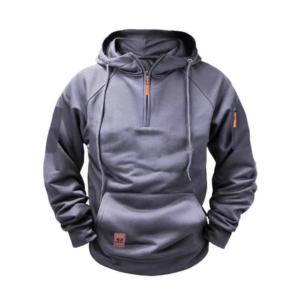 Men's Relaxed Fit Zip-Up Hoodie | Solid Color Cotton-Blend Sweatshirt | Raglan Sleeves with Adjustable Hood | Fleece Lined | Casual Hip-Length Design for Layering | Versatile Spring & Fall Outerwear