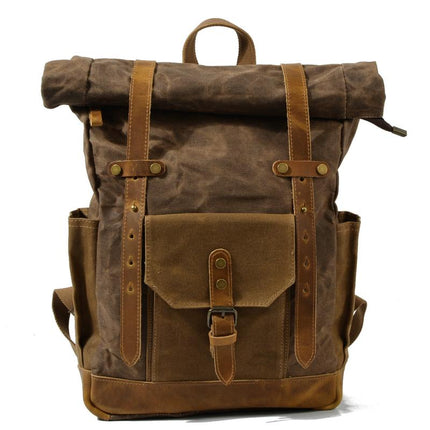 Men's Waterproof Canvas Backpack | Vintage Style | Contrast Design | Multi-Pocket | Weather-Resistant | Urban Outdoor Bag | Comfortable Fit | Durable Straps | Casual Daypack | Ideal for Travel | Men's Adventure Backpack