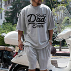 Loose Fit Men's Fashion T-Shirt & Shorts Set | Father's Day Print | Cotton Blend | Short Sleeve | Round Neck | Mid Waist | Spring Summer Autumn Casual Style