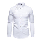 Men's Slim Fit Long Sleeve Shirt | Asymmetric Hem | Slanted Placket | Lapel Collar | Casual & Stylish | Premium Cotton Blend | Adjustable Cuffs | Versatile Dress Shirt for Men