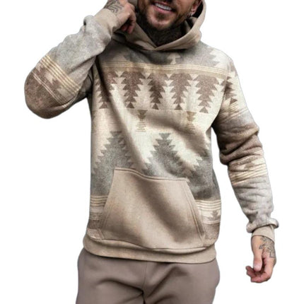 Men's Hoodie | Retro Ethnic Style | Geometric Print | Casual Wear | Long Sleeve | Adjustable Hood | Breathable Cotton Blend | Comfortable Fit | Versatile Outerwear | Vibrant Patterns