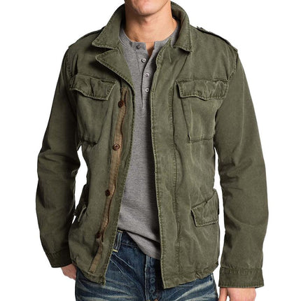 Men's Vintage Field Jacket | Casual Workwear Outerwear | Lapel Collar | Blended Fabric | Long Sleeve | Regular Fit | Washed Texture with Pockets | All Seasons | Spring Autumn Winter | Versatile Style