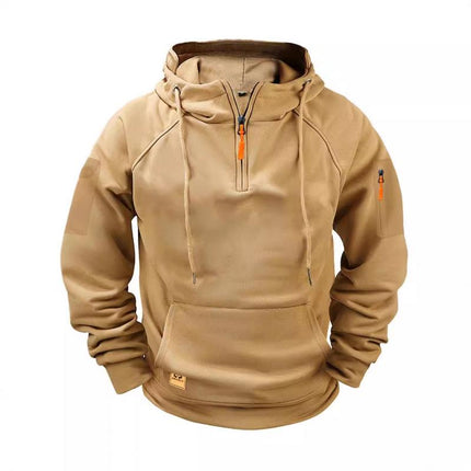Men's Relaxed Fit Zip-Up Hoodie | Solid Color Cotton-Blend Sweatshirt | Raglan Sleeves with Adjustable Hood | Fleece Lined | Casual Hip-Length Design for Layering | Versatile Spring & Fall Outerwear