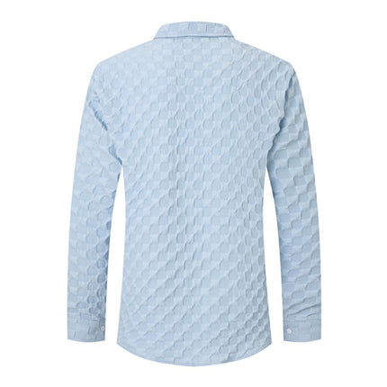 Men's Casual Dress Shirt | Solid Plaid Pattern | Long Sleeve | Lapel Collar | Chest Pocket | Cotton Linen Blend | Versatile Regular Fit | Buttoned Cuffs | Suitable for Spring and Autumn | Classic Style