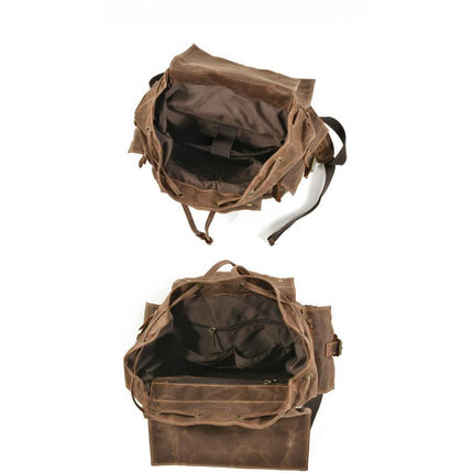 Men's Vintage Backpack | Beeswax Canvas & Leather | Multi-Pocket Design | Outdoor & Urban Use | Water-Resistant | Adjustable Straps | Durable & Stylish
