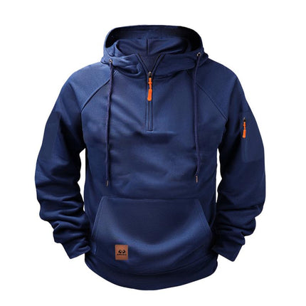 Men's Relaxed Fit Zip-Up Hoodie | Solid Color Cotton-Blend Sweatshirt | Raglan Sleeves with Adjustable Hood | Fleece Lined | Casual Hip-Length Design for Layering | Versatile Spring & Fall Outerwear