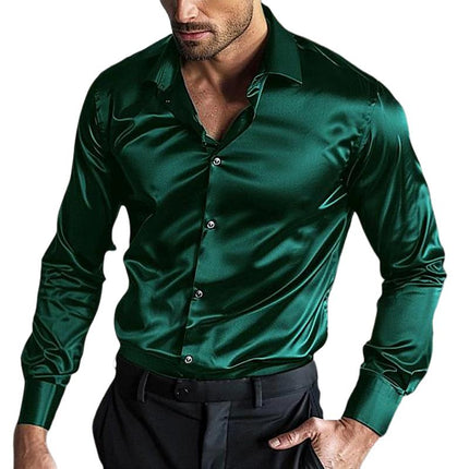 Men's Silk Dress Shirt | Long Sleeve | No-Iron Anti-Wrinkle | Lapel Collar | Elegant Silk Fabric | Business Formal Shirts | Tailored Fit | Timeless Sophistication | Versatile Wardrobe Staple