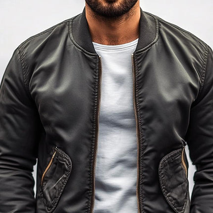 Men's Solid Color Baseball Jacket | Multi-pocket Zipper Coat | Classic Collar | Long Sleeve | Ribbed Cuffs | Breathable Fabric | S to 3XL Sizes | Durable Outerwear for Casual Wear
