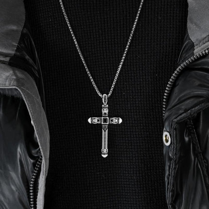 Retro Stylish Cross Necklace | Casual Pendant | Unique Jewelry for Him | Statement Accessory