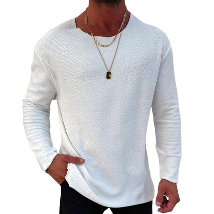Men's Solid Color Long Sleeve T-Shirt | Round Neck | Soft Breathable Fabric | Casual Wardrobe Essential | Regular Fit | Versatile Design | Classic Men's Top