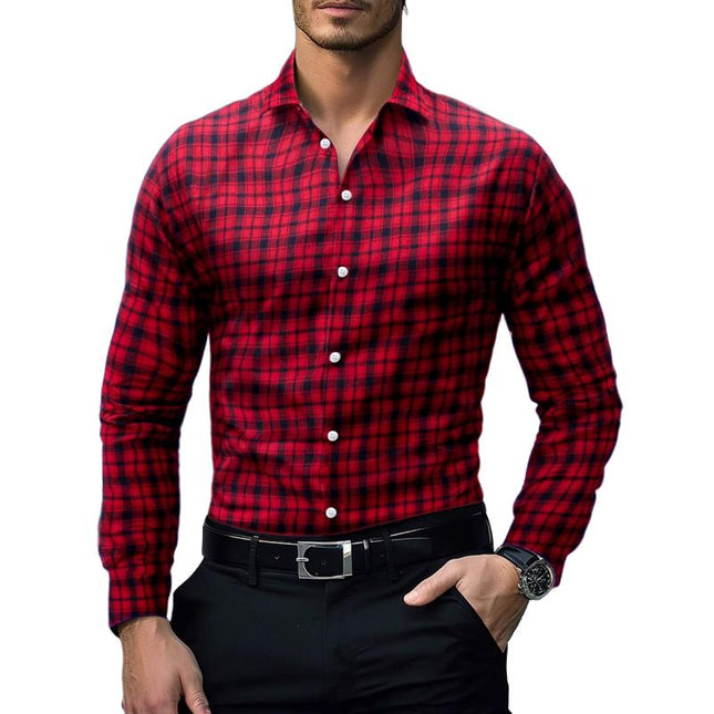 Men's Plaid Long-Sleeved Shirt | Relaxed Fit | Soft Cotton Blend | Button-Down | Spread Collar | Chest Pocket | Casual Wear | Spring Autumn Fashion | Versatile Styling | Timeless Design