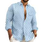 Men's Casual Dress Shirt | Solid Plaid Pattern | Long Sleeve | Lapel Collar | Chest Pocket | Cotton Linen Blend | Versatile Regular Fit | Buttoned Cuffs | Suitable for Spring and Autumn | Classic Style