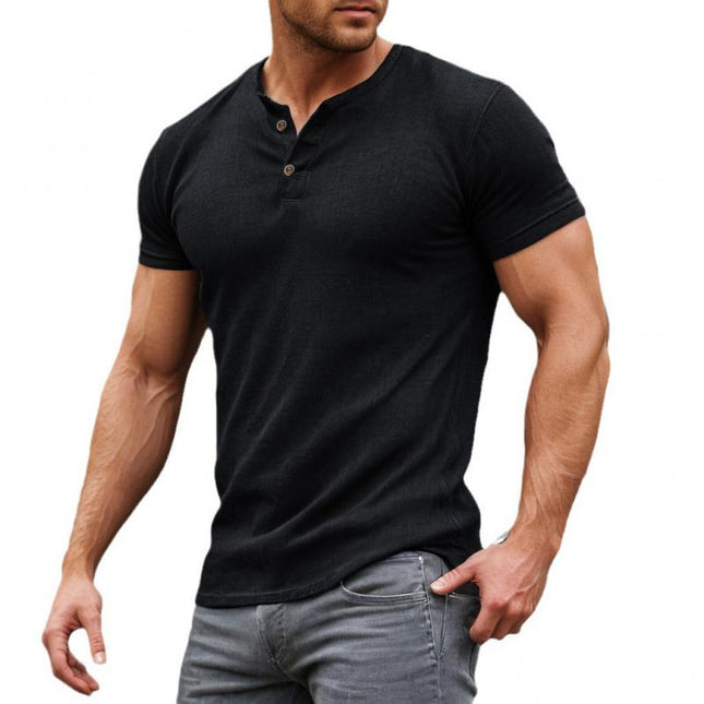 Men's Slim Fit Henley | Soft Cotton Blend | Short Sleeve T-shirt | Solid Color Design | Stylish & Comfortable Casual Wear