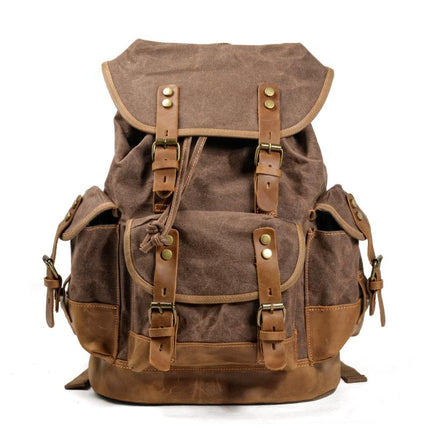 Vintage Men's Canvas Leather Backpack | Multi-Pocket | Outdoor | Casual | Durable Canvas | Leather Accents | Adjustable Straps | Versatile | Travel & Daily Use | Stylish Design | Secure Zipper Closure | Comfortable Carry